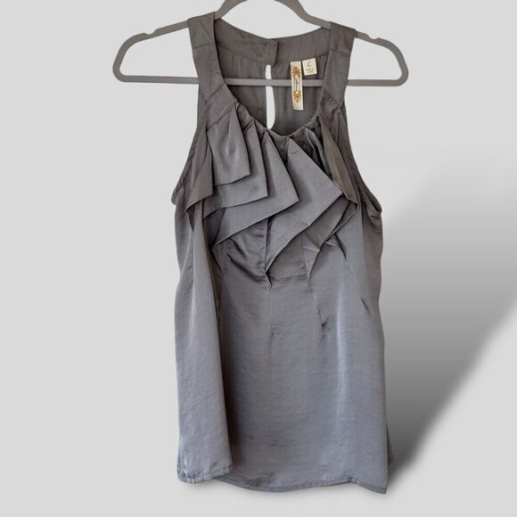 Adiva Grey Ruffle Front Blouse Top‎ Size Large Party Special Occassion - Picture 1 of 6